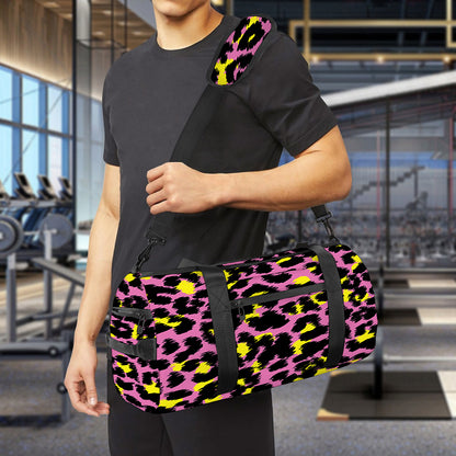 Pink And Yellow Leopard Print Gym Bag