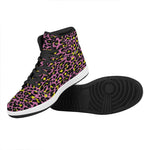 Pink And Yellow Leopard Print High Top Leather Sneakers