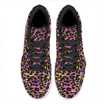Pink And Yellow Leopard Print High Top Leather Sneakers