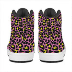 Pink And Yellow Leopard Print High Top Leather Sneakers