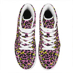 Pink And Yellow Leopard Print High Top Leather Sneakers