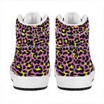 Pink And Yellow Leopard Print High Top Leather Sneakers