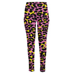 Pink And Yellow Leopard Print High-Waisted Pocket Leggings