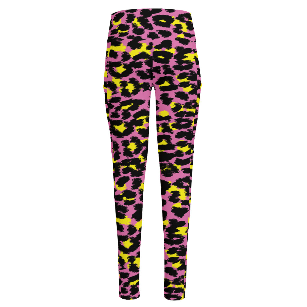 Pink And Yellow Leopard Print High-Waisted Pocket Leggings