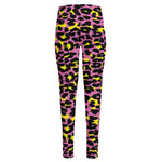 Pink And Yellow Leopard Print High-Waisted Pocket Leggings