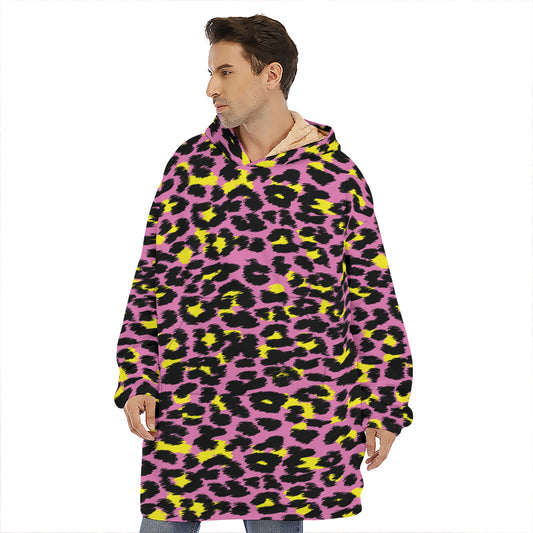 Pink And Yellow Leopard Print Hoodie Blanket