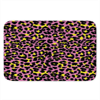 Pink And Yellow Leopard Print Indoor Door Mat