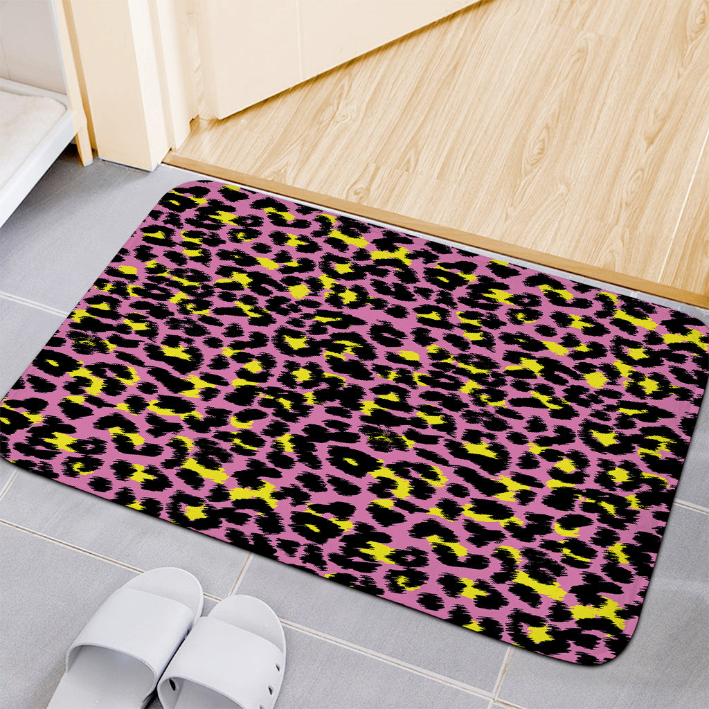 Pink And Yellow Leopard Print Indoor Door Mat