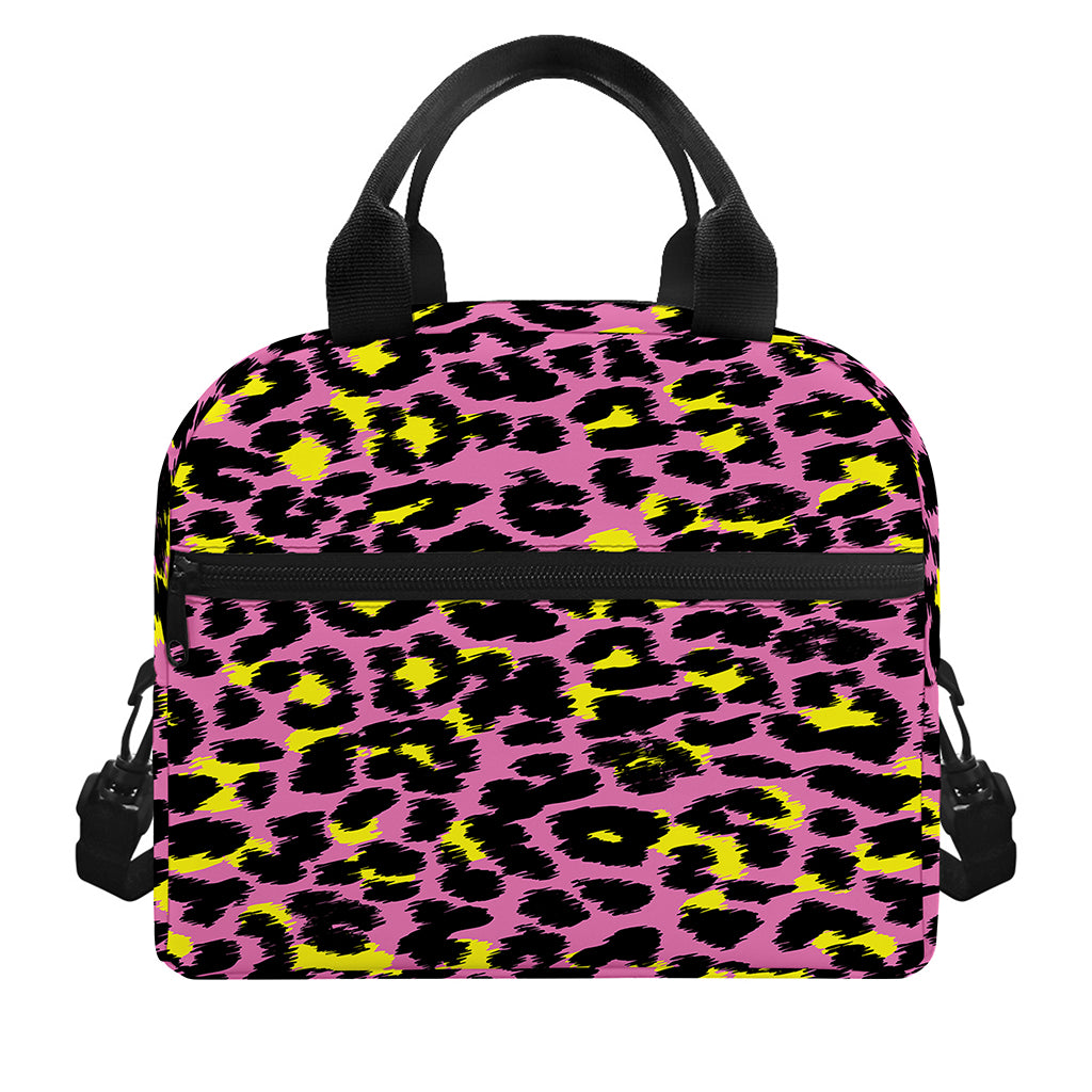 Pink And Yellow Leopard Print Insulated Lunch Bag