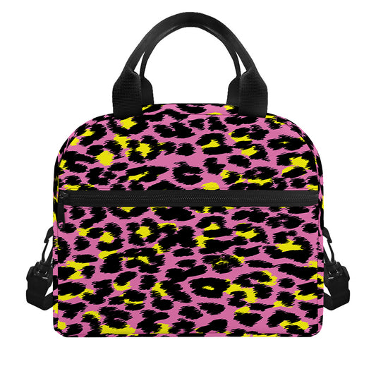 Pink And Yellow Leopard Print Insulated Lunch Bag
