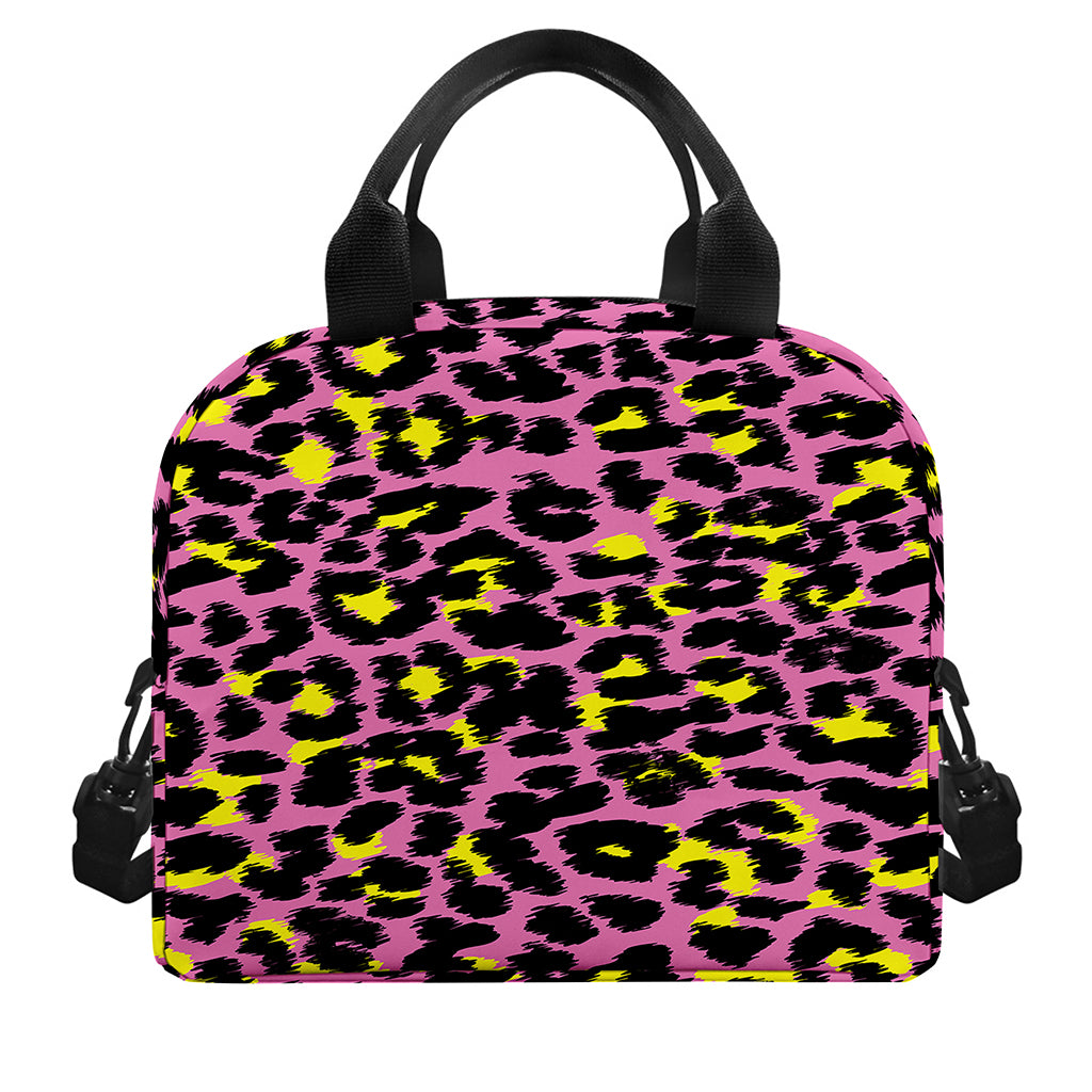 Pink And Yellow Leopard Print Insulated Lunch Bag
