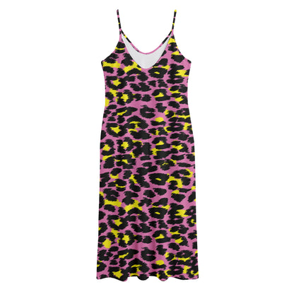 Pink And Yellow Leopard Print Jersey Midi Cami Dress