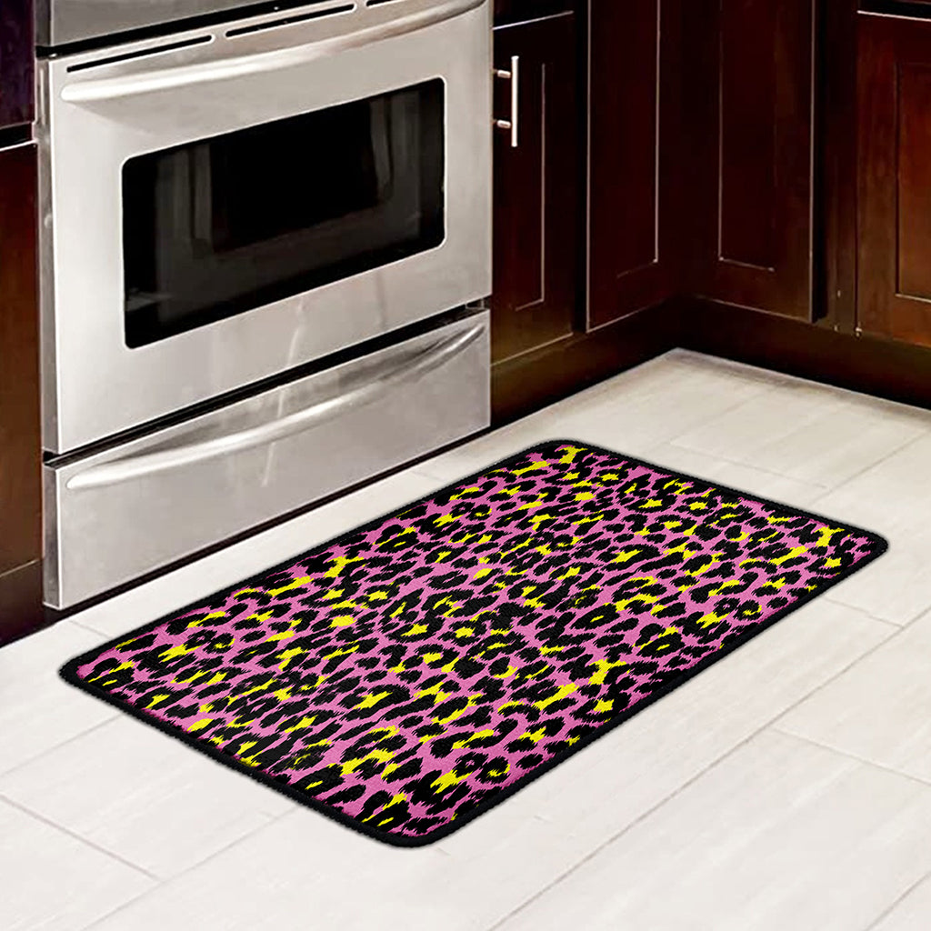 Pink And Yellow Leopard Print Kitchen Mat