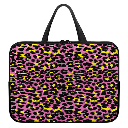 Pink And Yellow Leopard Print Laptop Sleeve With Handle