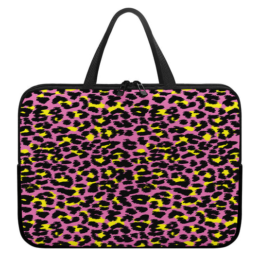 Pink And Yellow Leopard Print Laptop Sleeve With Handle