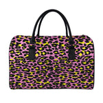 Pink And Yellow Leopard Print Leather Duffle Bag