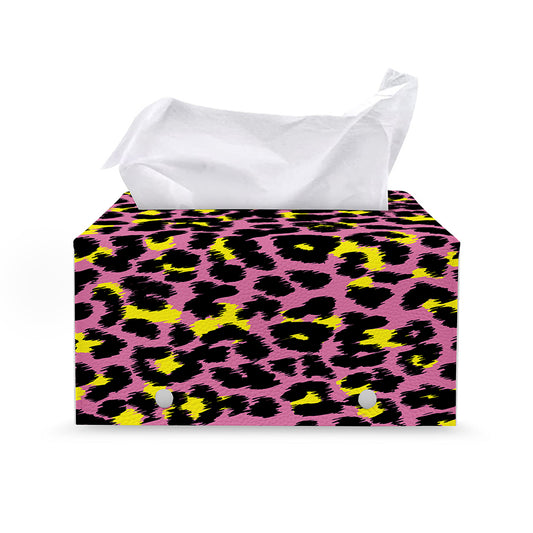 Pink And Yellow Leopard Print Leather Tissue Box Cover