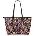 Pink And Yellow Leopard Print Leather Tote Bag With Zipper