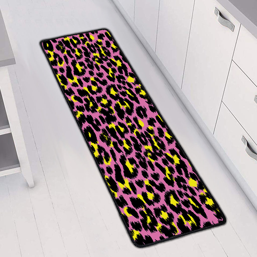 Pink And Yellow Leopard Print Long Kitchen Mat
