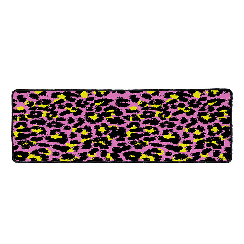 Pink And Yellow Leopard Print Long Kitchen Mat