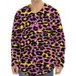 Pink And Yellow Leopard Print Long Sleeve Baseball Jersey