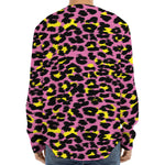 Pink And Yellow Leopard Print Long Sleeve Baseball Jersey