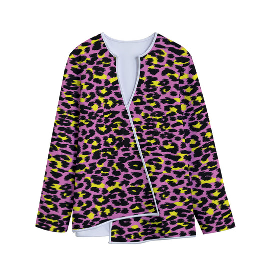 Pink And Yellow Leopard Print Long Sleeve Short Coat