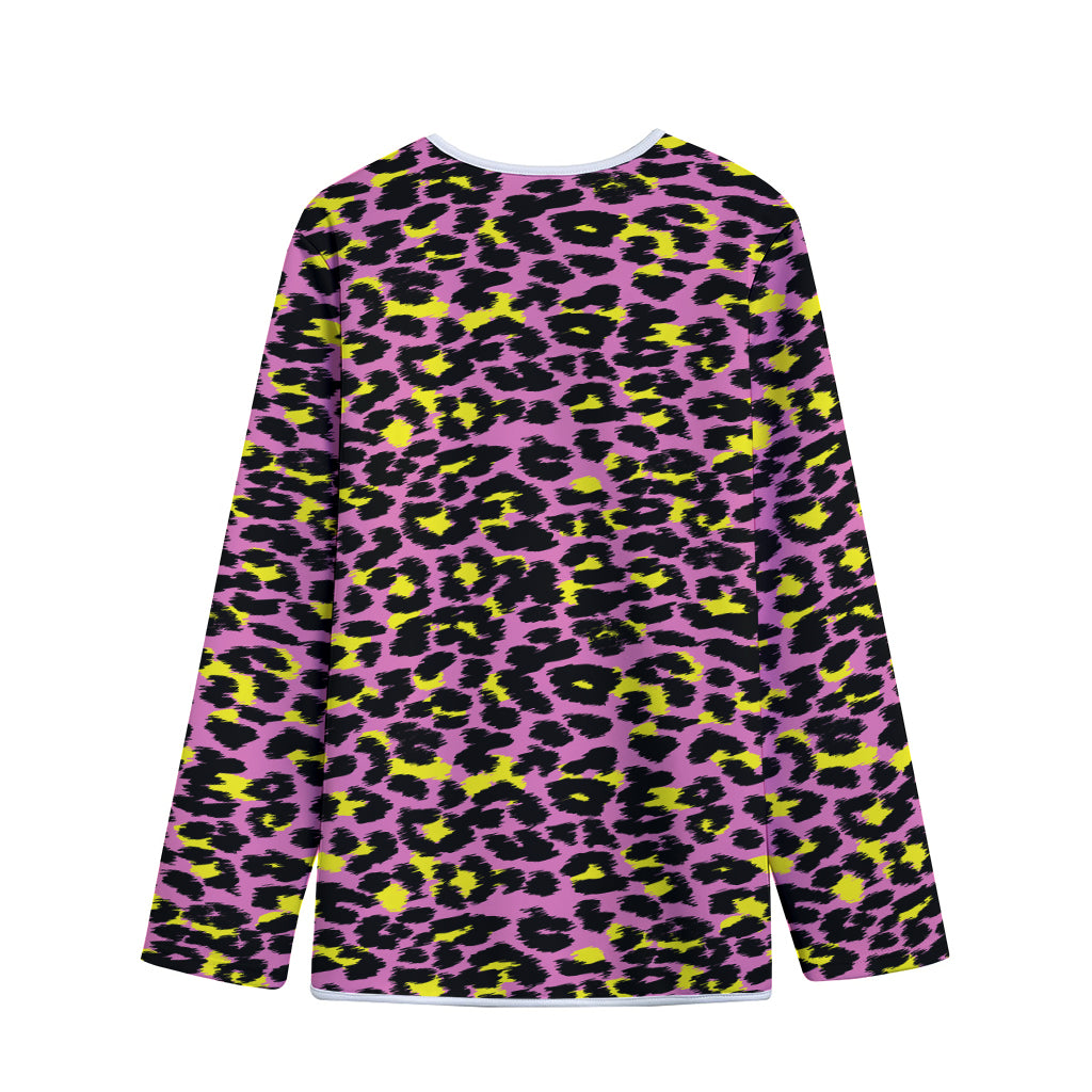 Pink And Yellow Leopard Print Long Sleeve Short Coat