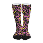 Pink And Yellow Leopard Print Long Socks