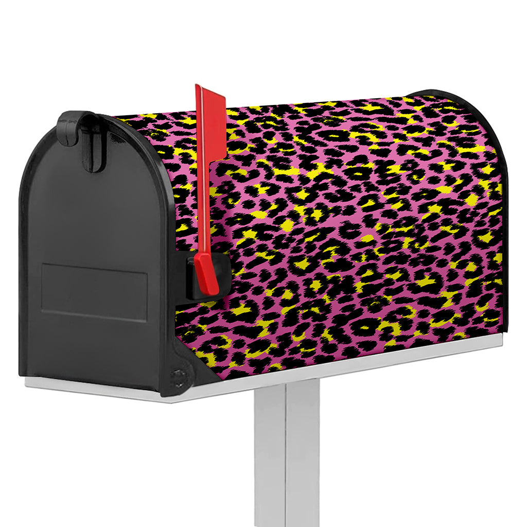 Pink And Yellow Leopard Print Mailbox Cover