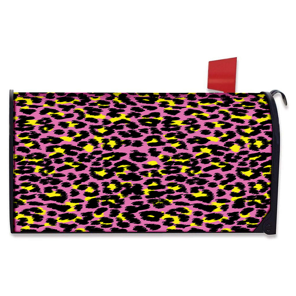 Pink And Yellow Leopard Print Mailbox Cover