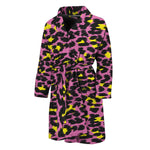 Pink And Yellow Leopard Print Men's Bathrobe