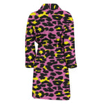 Pink And Yellow Leopard Print Men's Bathrobe