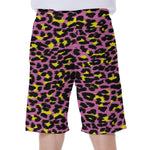 Pink And Yellow Leopard Print Men's Beach Shorts