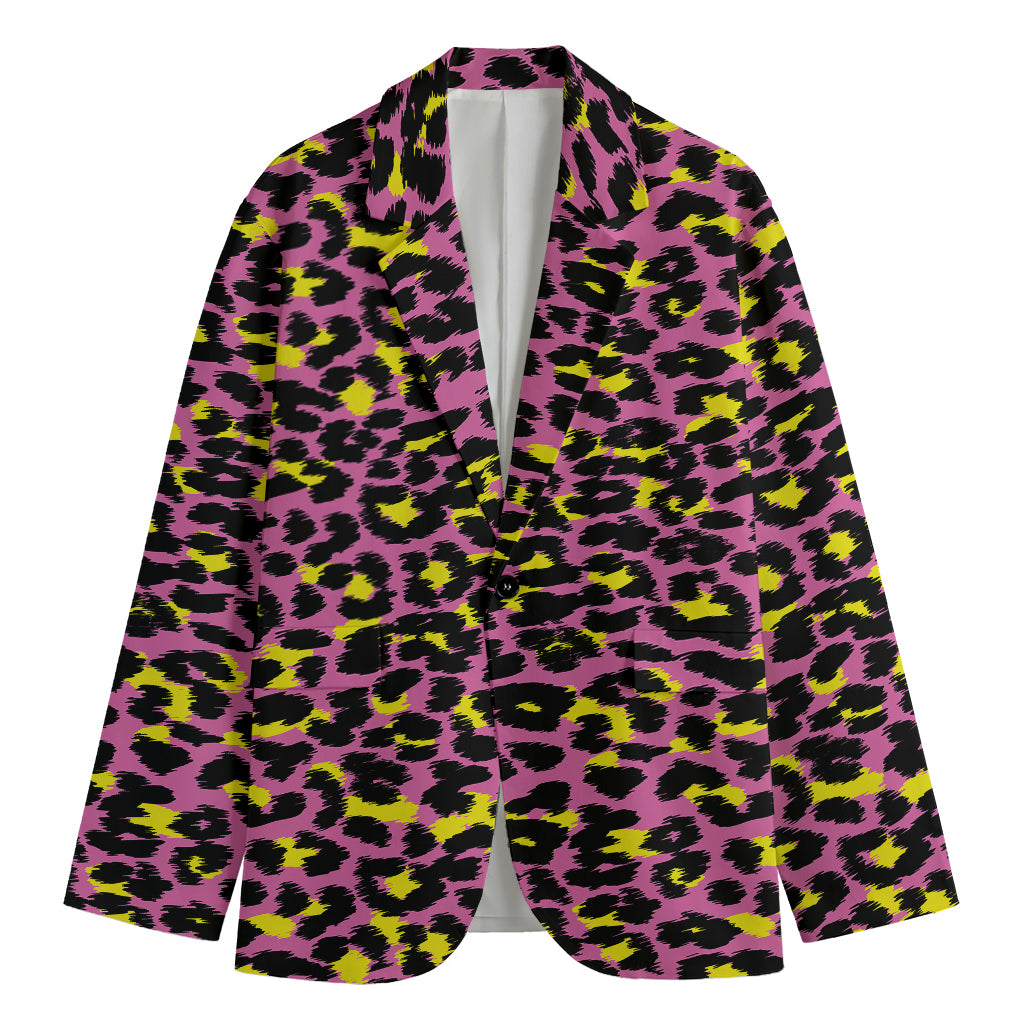 Pink And Yellow Leopard Print Men's Blazer