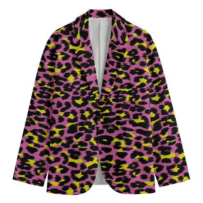 Pink And Yellow Leopard Print Men's Blazer
