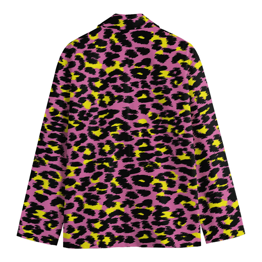 Pink And Yellow Leopard Print Men's Blazer