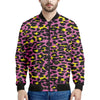 Pink And Yellow Leopard Print Men's Bomber Jacket