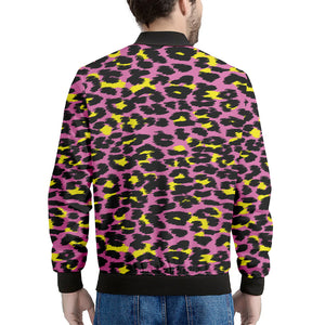 Pink And Yellow Leopard Print Men's Bomber Jacket