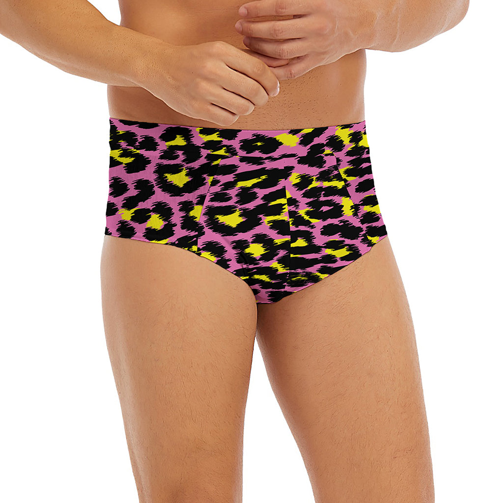 Pink And Yellow Leopard Print Men's Briefs