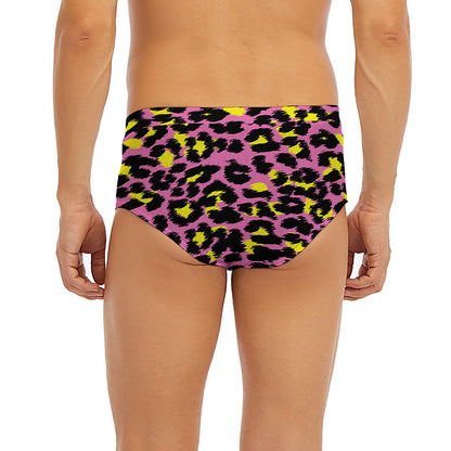 Pink And Yellow Leopard Print Men's Briefs