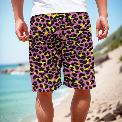 Pink And Yellow Leopard Print Men's Cargo Shorts