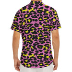 Pink And Yellow Leopard Print Men's Deep V-Neck Shirt