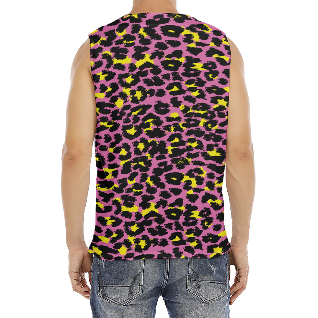 Pink And Yellow Leopard Print Men's Fitness Tank Top