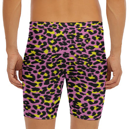 Pink And Yellow Leopard Print Men's Long Boxer Briefs