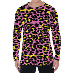 Pink And Yellow Leopard Print Men's Long Sleeve T-Shirt