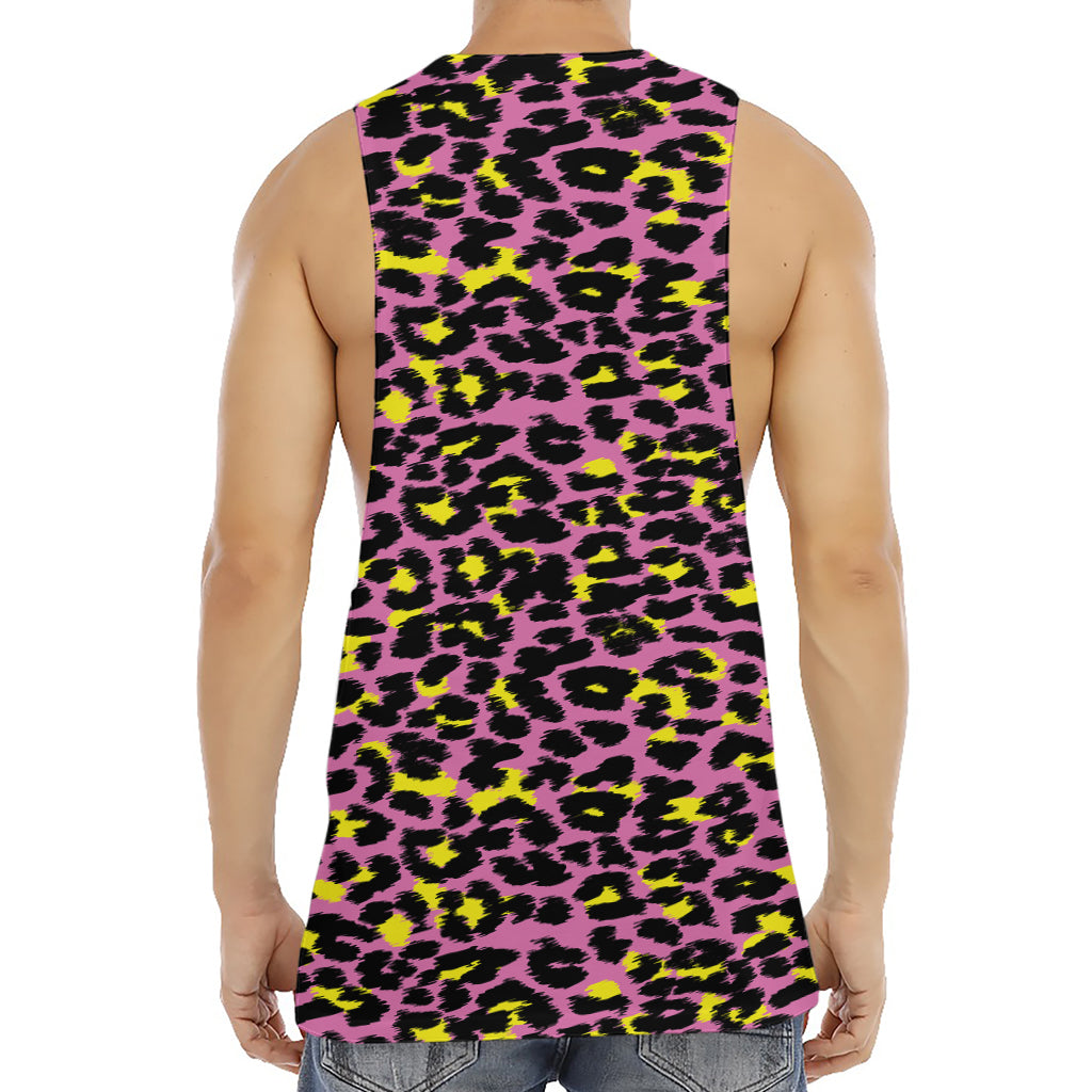 Pink And Yellow Leopard Print Men's Muscle Tank Top