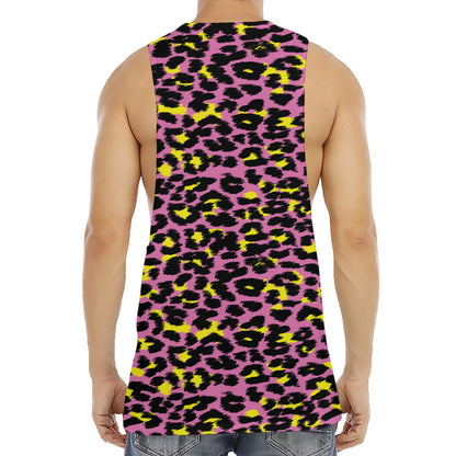 Pink And Yellow Leopard Print Men's Muscle Tank Top