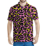 Pink And Yellow Leopard Print Men's Polo Shirt