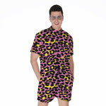 Pink And Yellow Leopard Print Men's Rompers